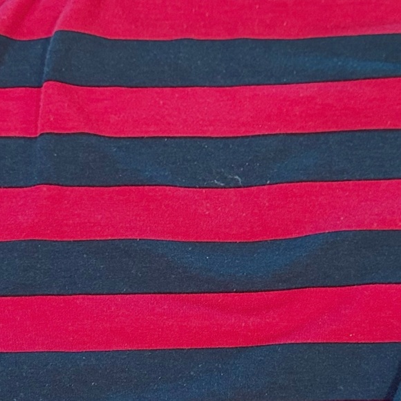 Lularoe Carly Dress Size Medium Red Green Striped Short Sleeve Chest Pocket - Picture 7 of 10